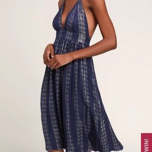 Blue and silver midi summer dress